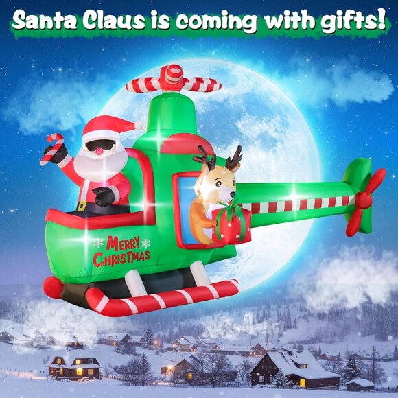 ⚡8.5 FT Christmas Inflatables Helicopter Bright LED Lights Outdoor Decorations - Picture 2 of 7